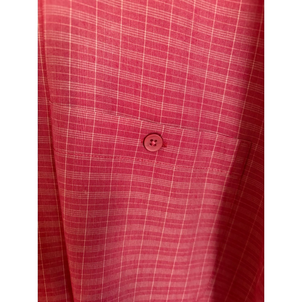 Saddlebred Mens XL Red White Micro Grid Check Long Sleeve Button Down Shirt - Picture 4 of 6